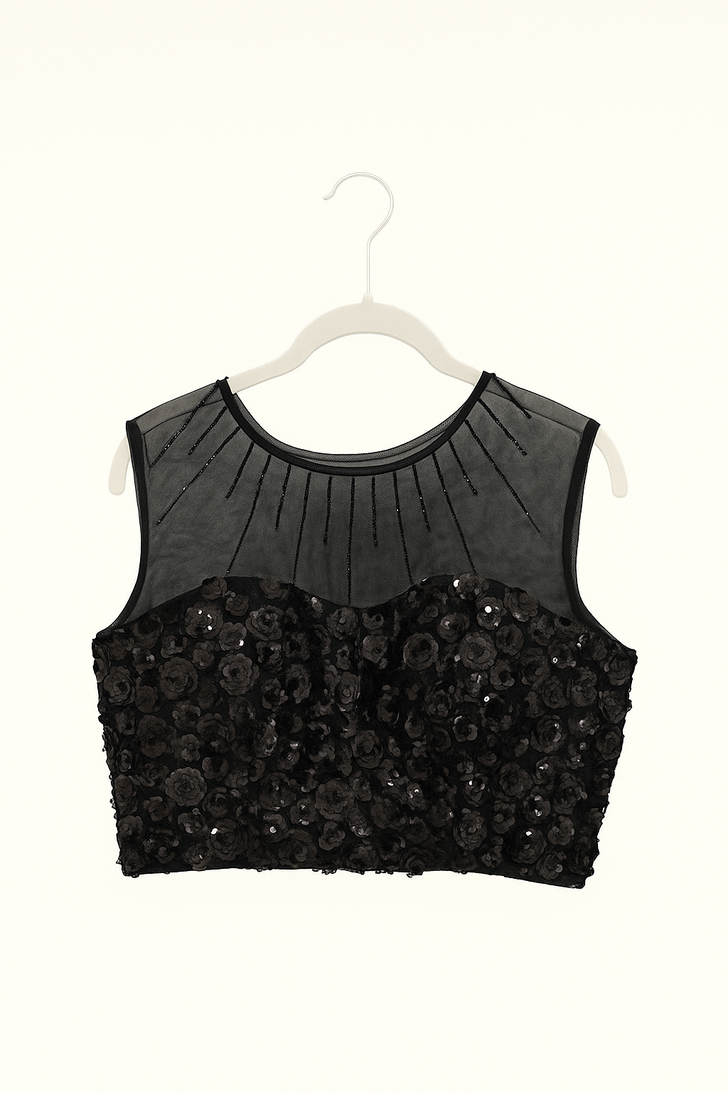 Black Flower Sequin Blouse