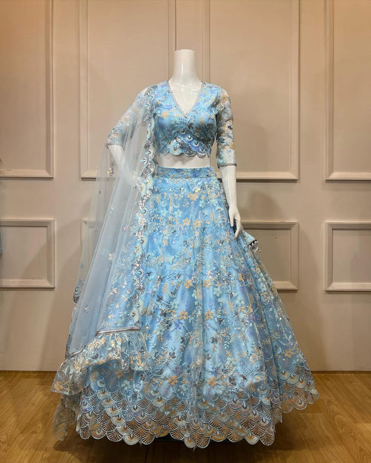 Sanu Bloom Blue Lehenga Set