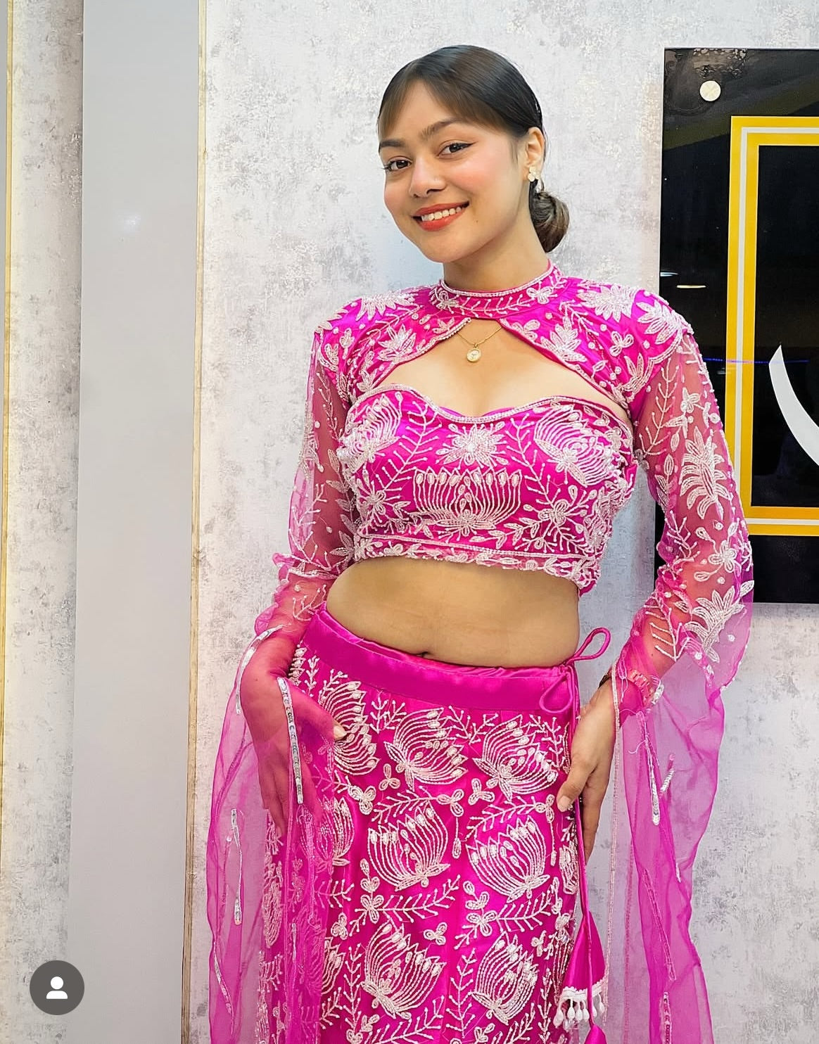 Pink Embroidered Dress Lehenga Set